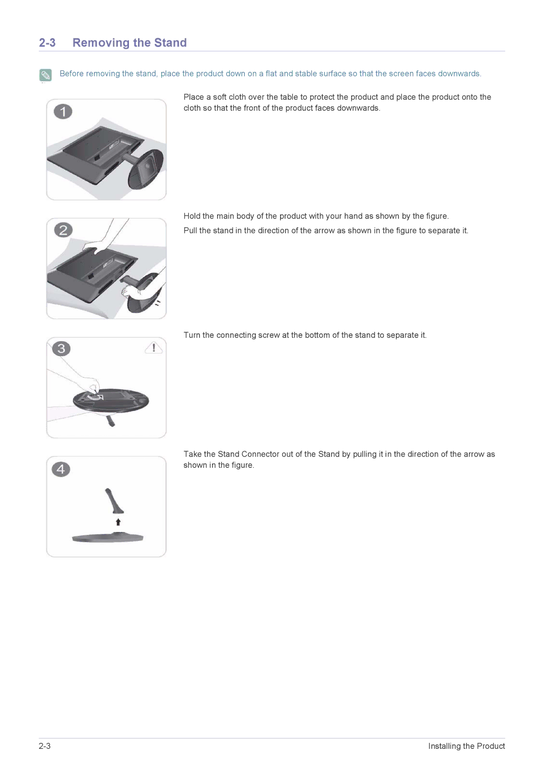 Samsung P2450H user manual Removing the Stand 