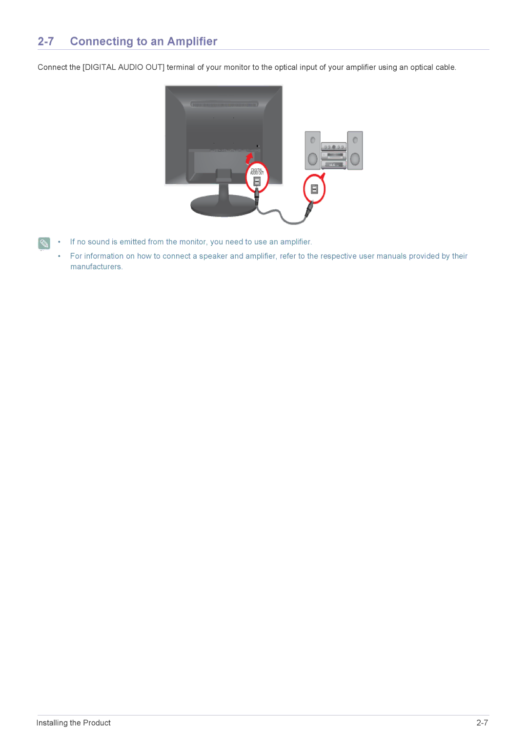 Samsung P2450H user manual Connecting to an Amplifier 