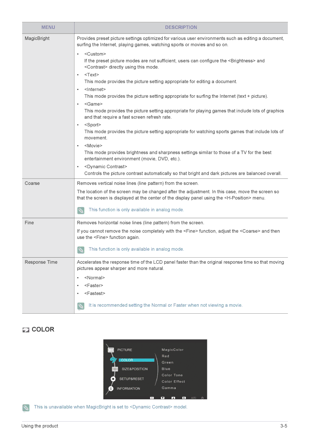 Samsung P2450H user manual Color 