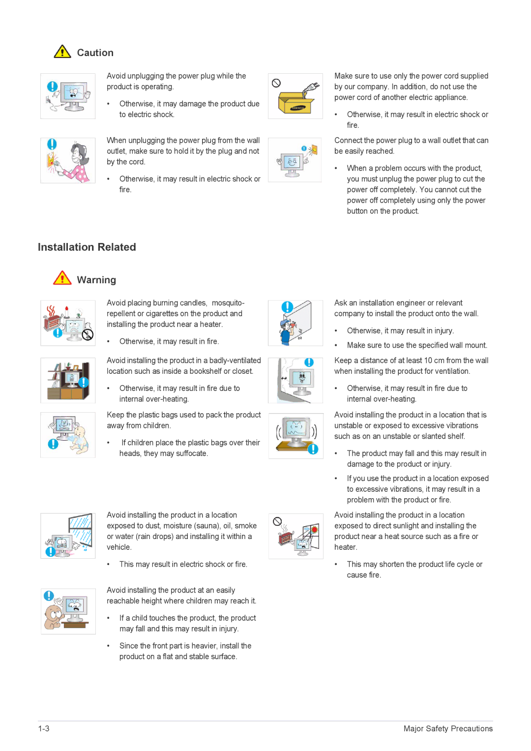 Samsung P2450H user manual Installation Related, Otherwise, it may result in fire 