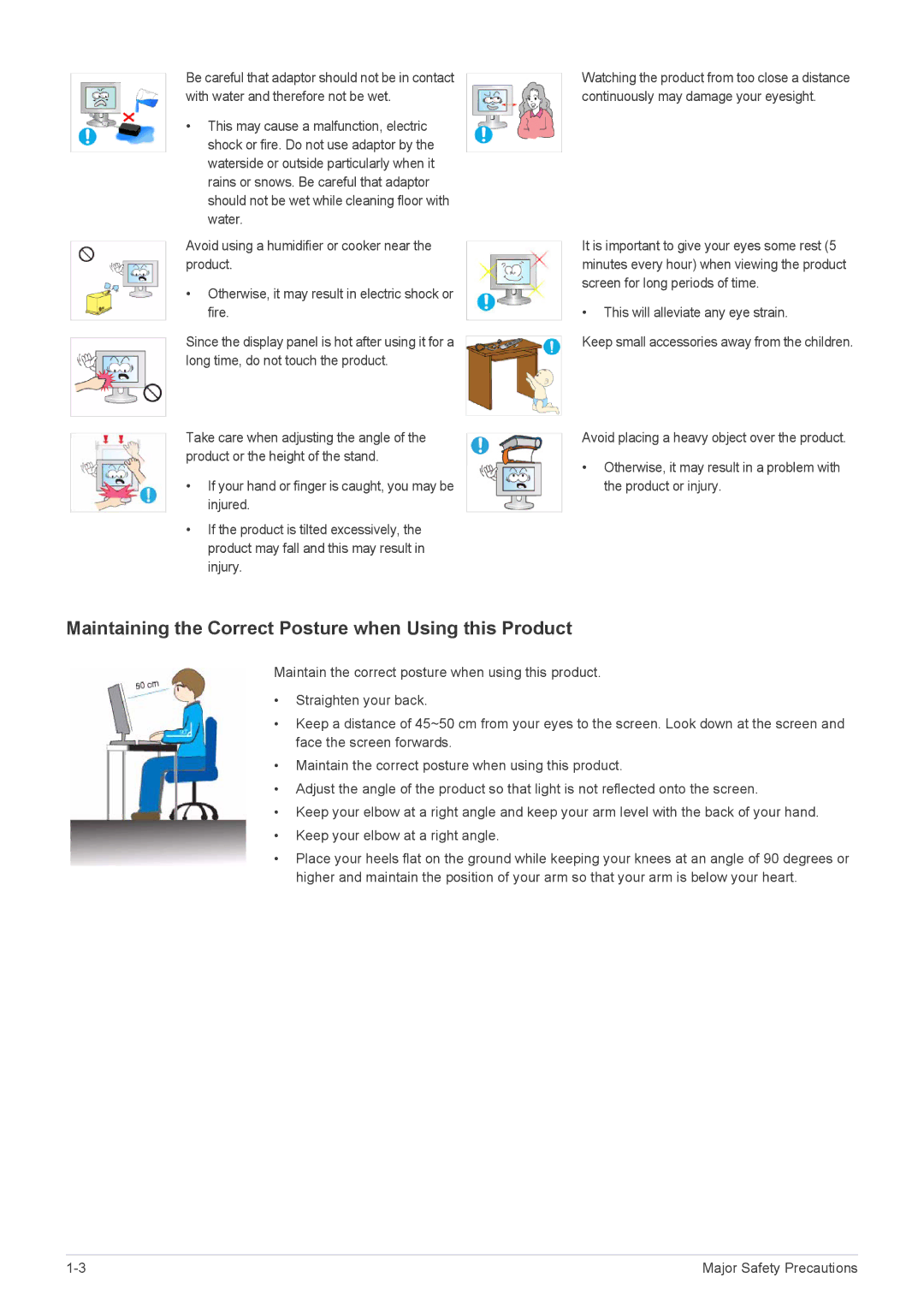 Samsung P2470H, P2370H user manual Maintaining the Correct Posture when Using this Product 