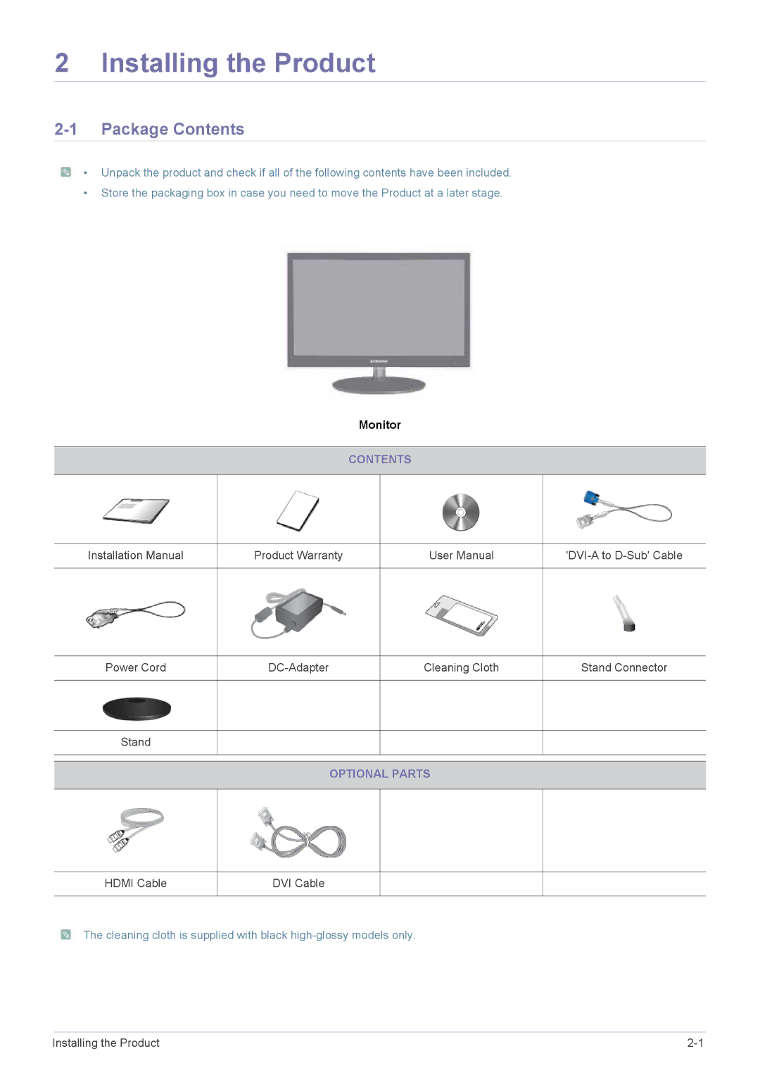 Samsung P2370H, P2470H user manual Installing the Product, Package Contents 