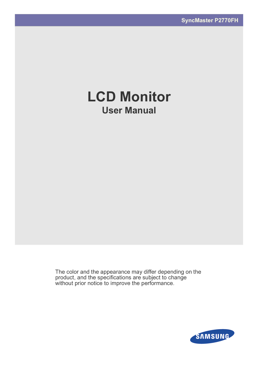 Samsung P2770FH user manual LCD Monitor 