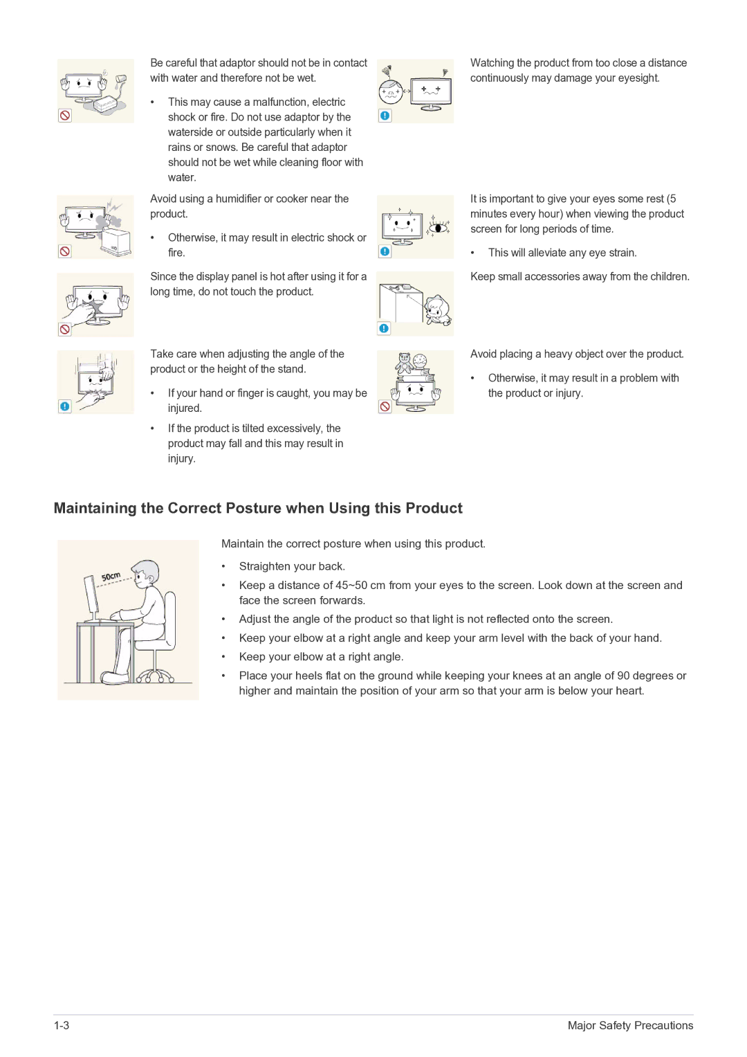 Samsung P2770FH user manual Maintaining the Correct Posture when Using this Product 