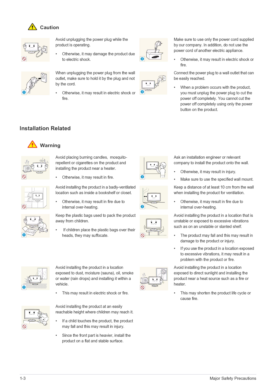 Samsung P2770FH user manual Installation Related, Otherwise, it may result in fire 