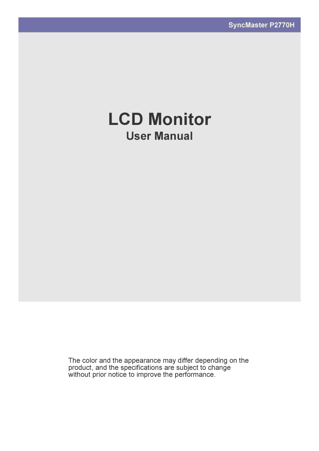 Samsung P2770H user manual LCD Monitor 