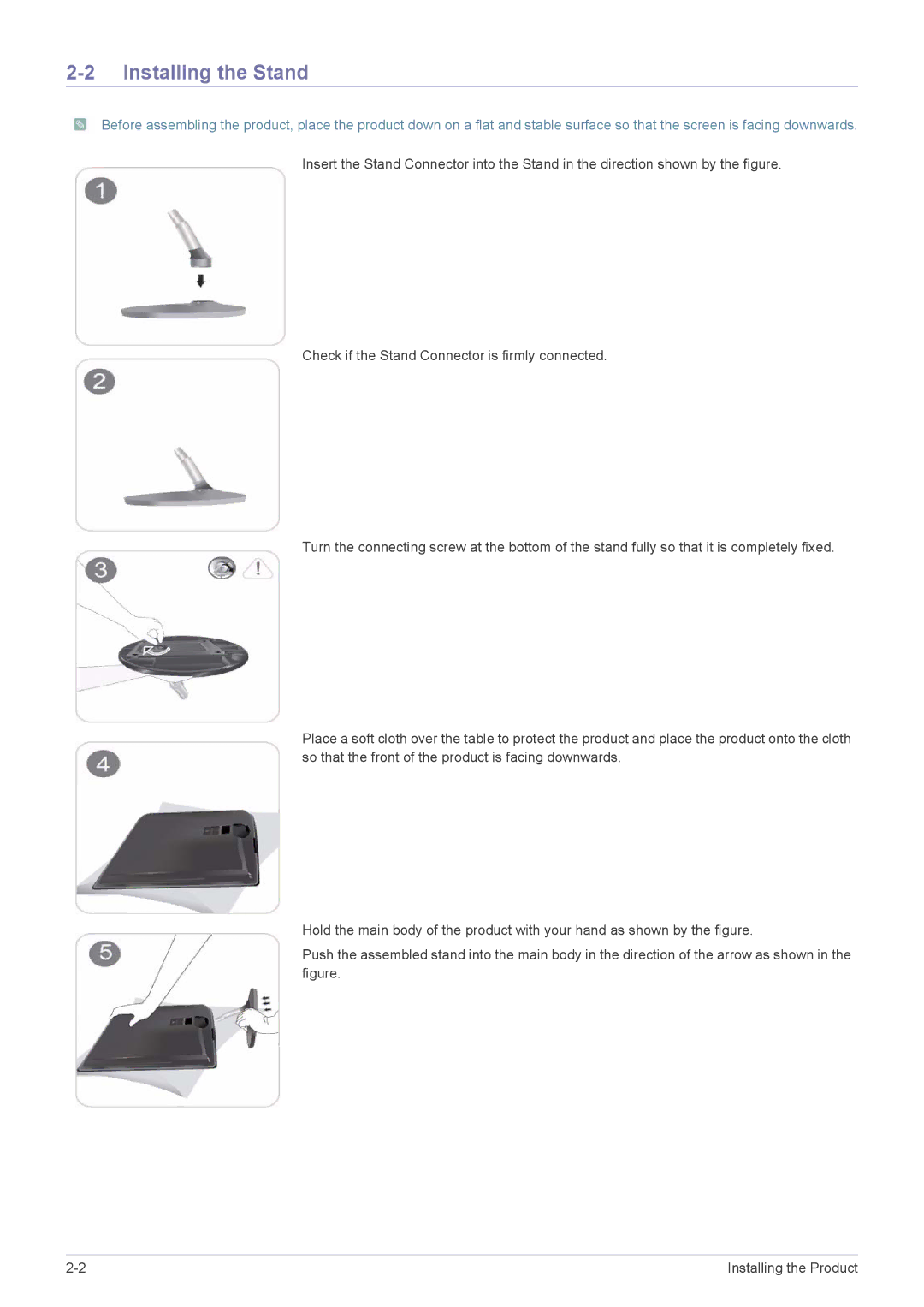 Samsung P2770H user manual Installing the Stand 