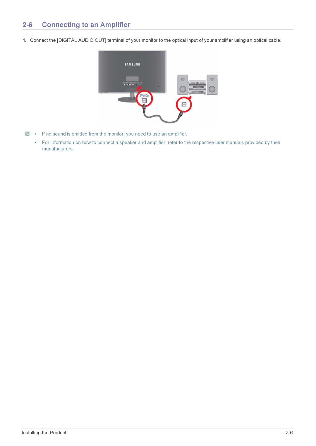 Samsung P2770H user manual Connecting to an Amplifier 