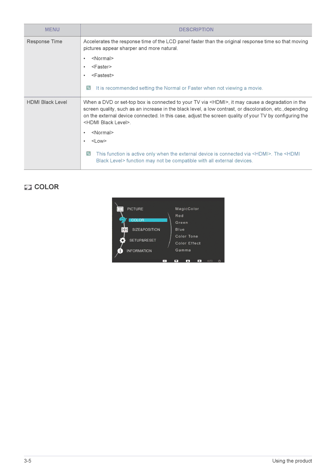 Samsung P2770H user manual Color 