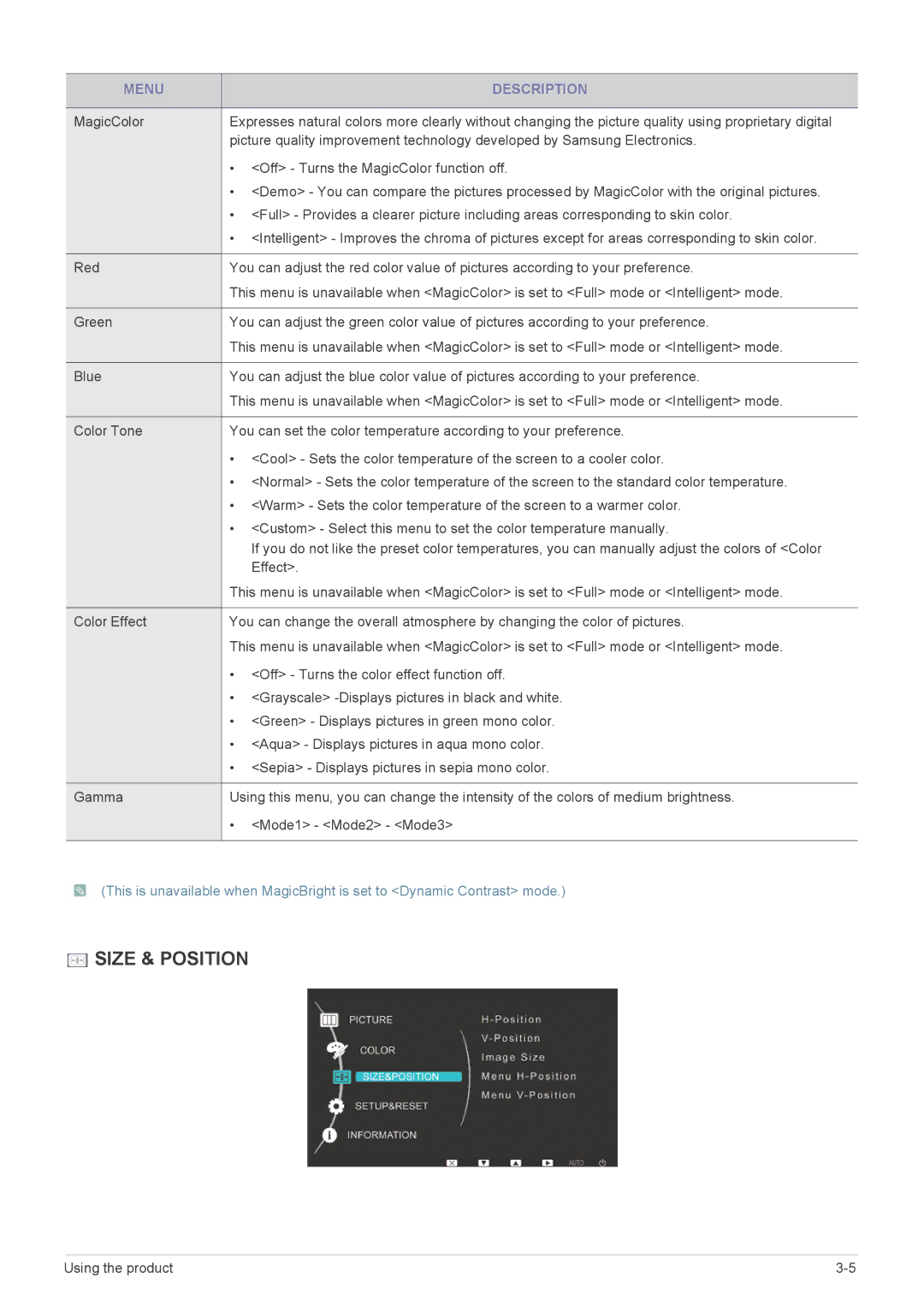 Samsung P2770H user manual Size & Position 