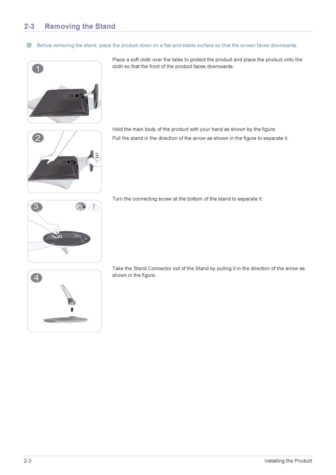 Samsung P2770H user manual Removing the Stand 