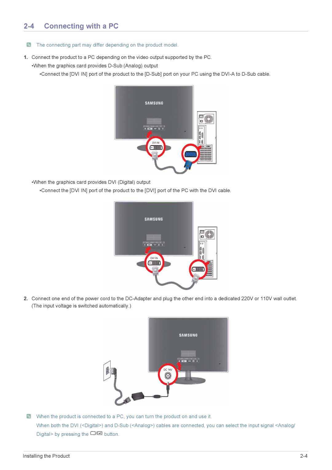 Samsung P2770H user manual Connecting with a PC, Connecting part may differ depending on the product model 