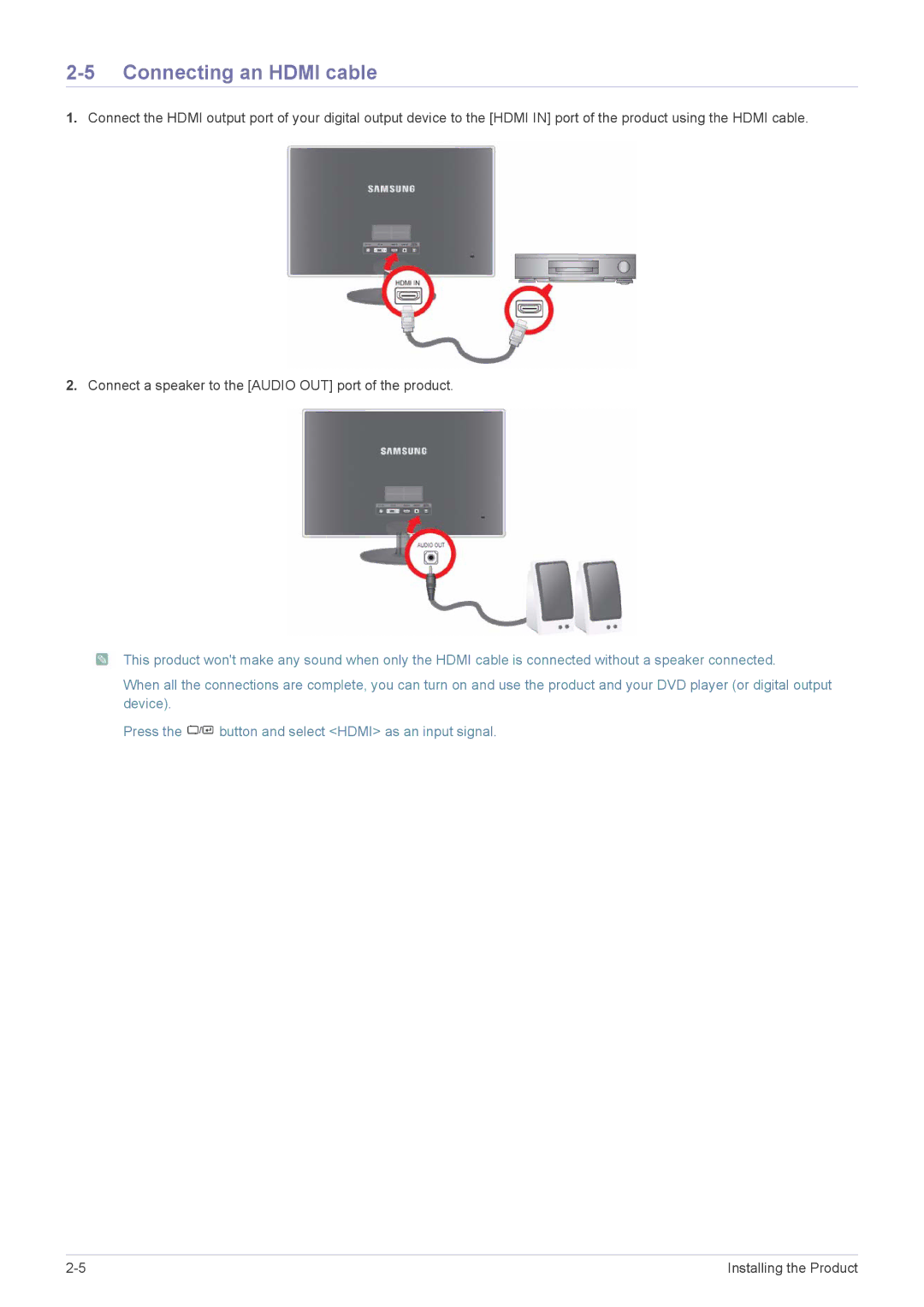 Samsung P2770H user manual Connecting an Hdmi cable 