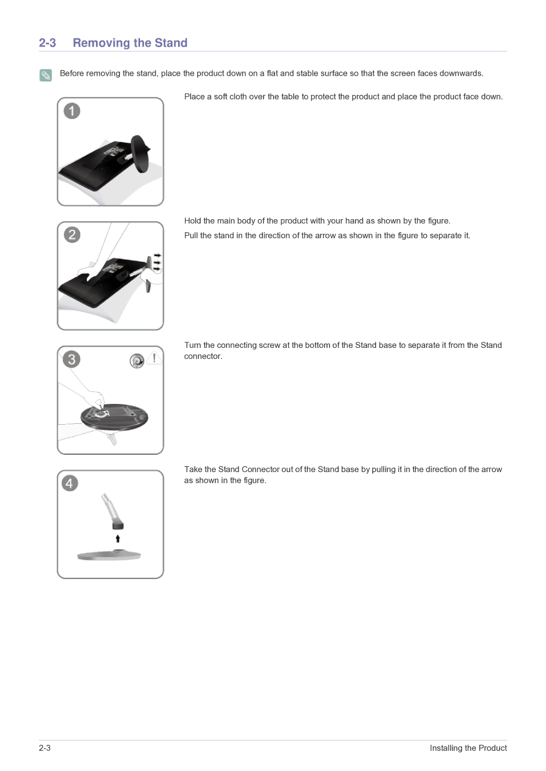 Samsung P2570HD, P2770HD, P2370HD-1 user manual Removing the Stand 