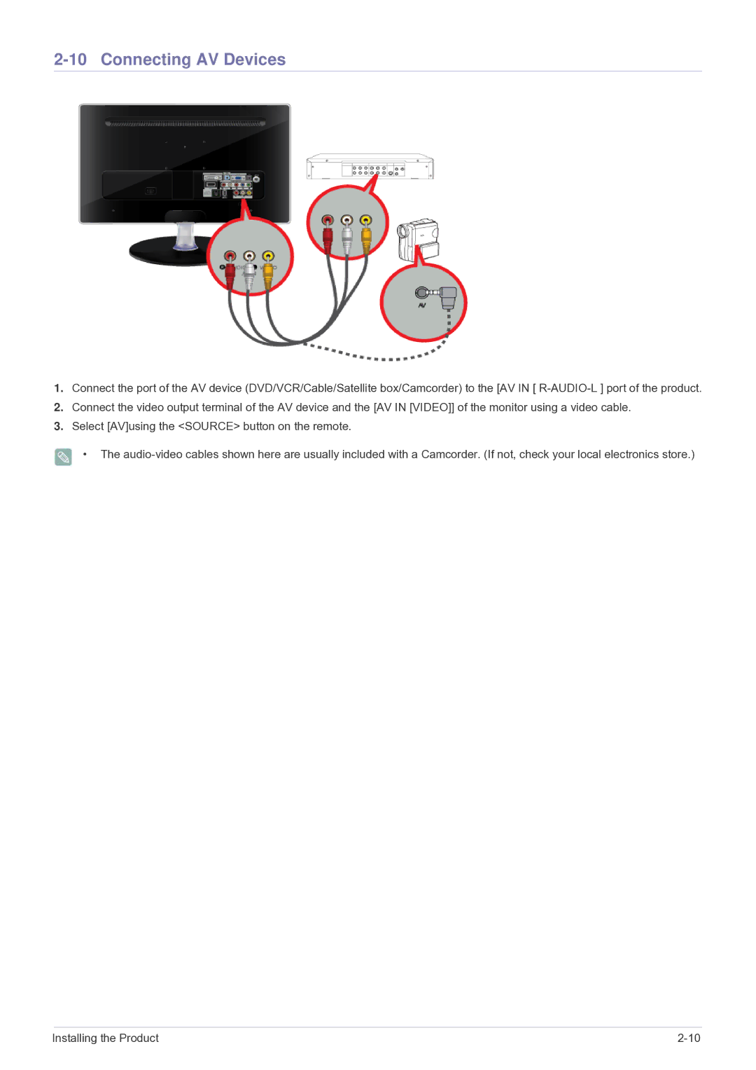 Samsung P2370HD-1, P2770HD, P2570HD user manual Connecting AV Devices 