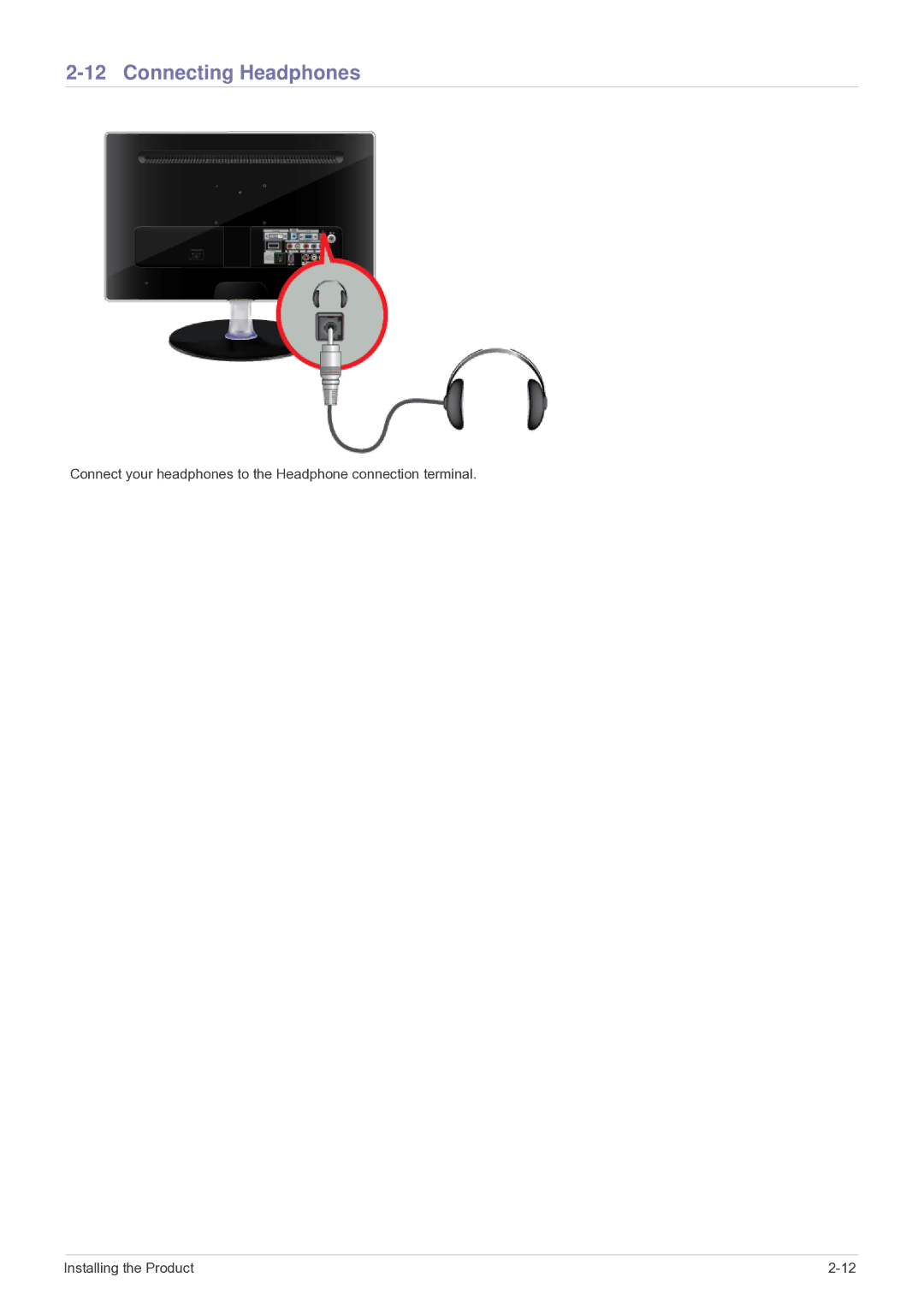 Samsung P2770HD, P2570HD, P2370HD-1 user manual Connecting Headphones 