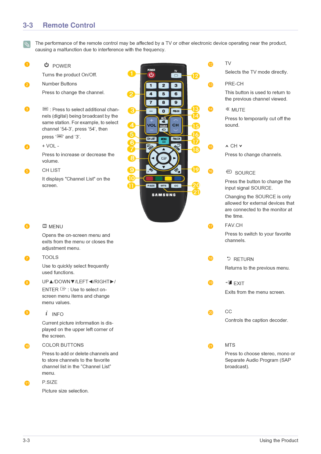 Samsung P2570HD, P2770HD, P2370HD-1 user manual Remote Control, Power 