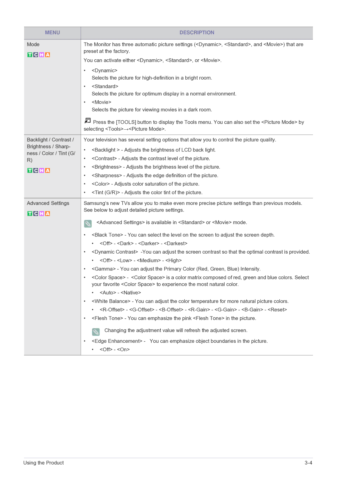 Samsung P2370HD-1, P2770HD, P2570HD user manual See below to adjust detailed picture settings 