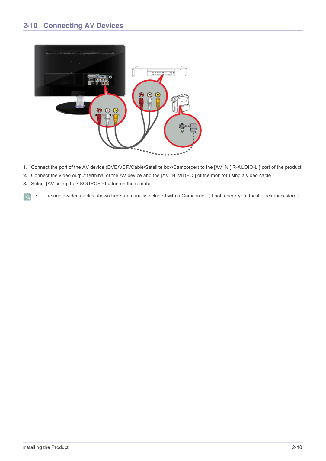 Samsung P2570HD, P2770HD, P2370HD user manual Connecting AV Devices 