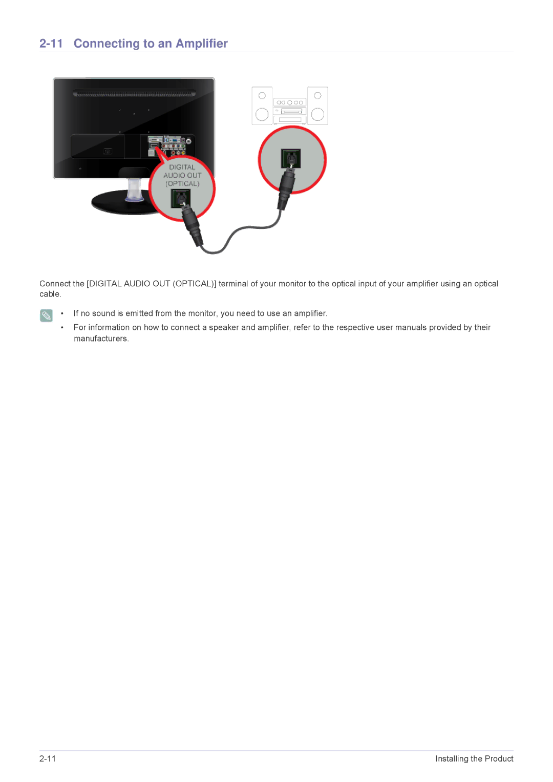 Samsung P2770HD, P2370HD, P2570HD user manual Connecting to an Amplifier 