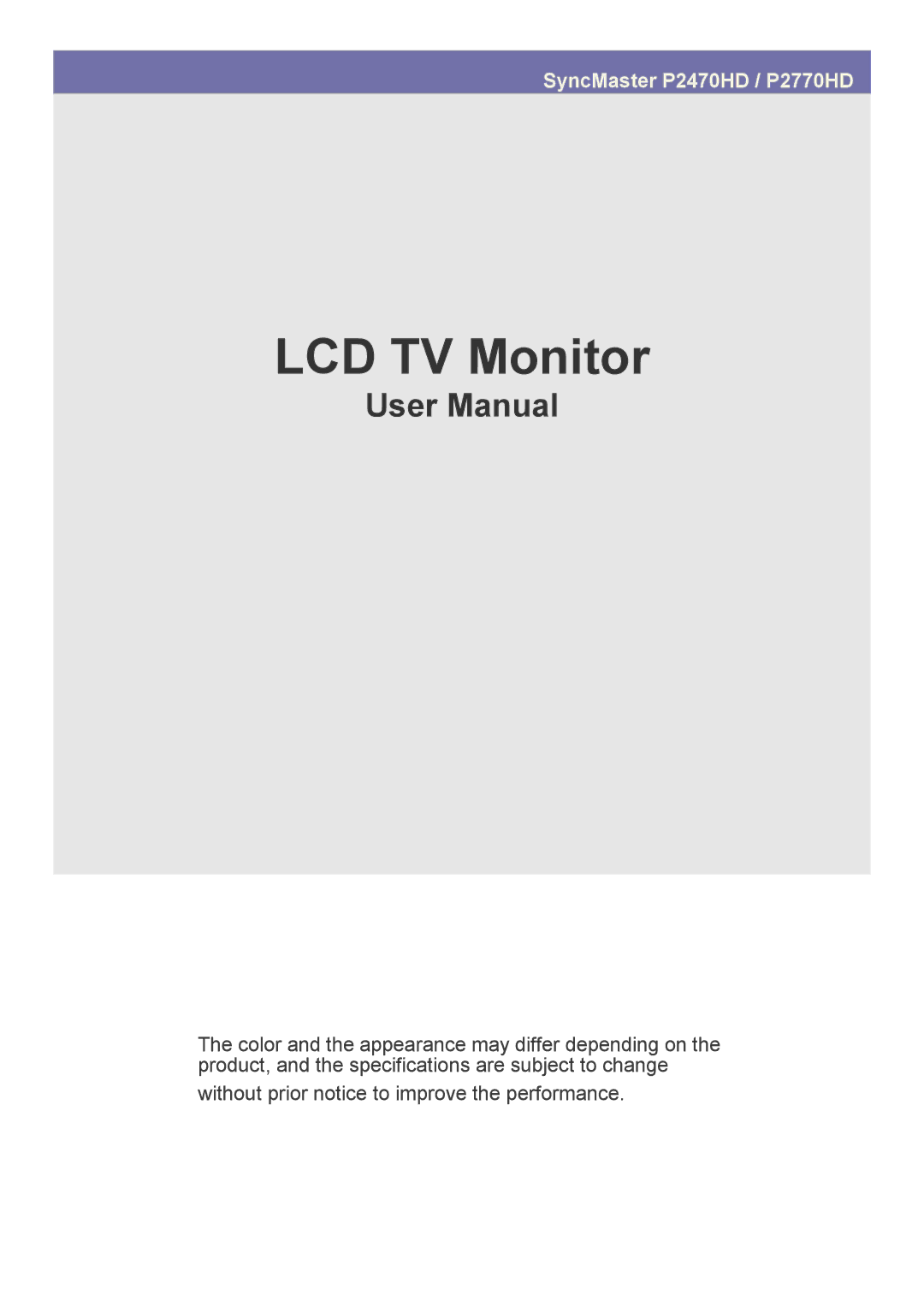 Samsung P2770HD, P2570HD, P2370HD-1 user manual LCD TV Monitor 