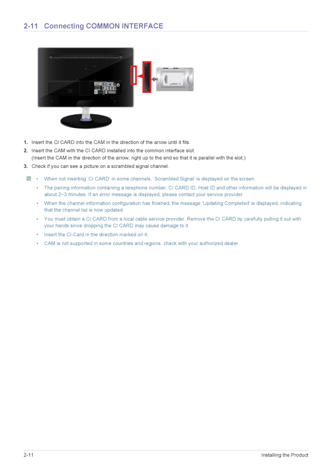 Samsung P2770HD, P2470HD user manual Connecting Common Interface 