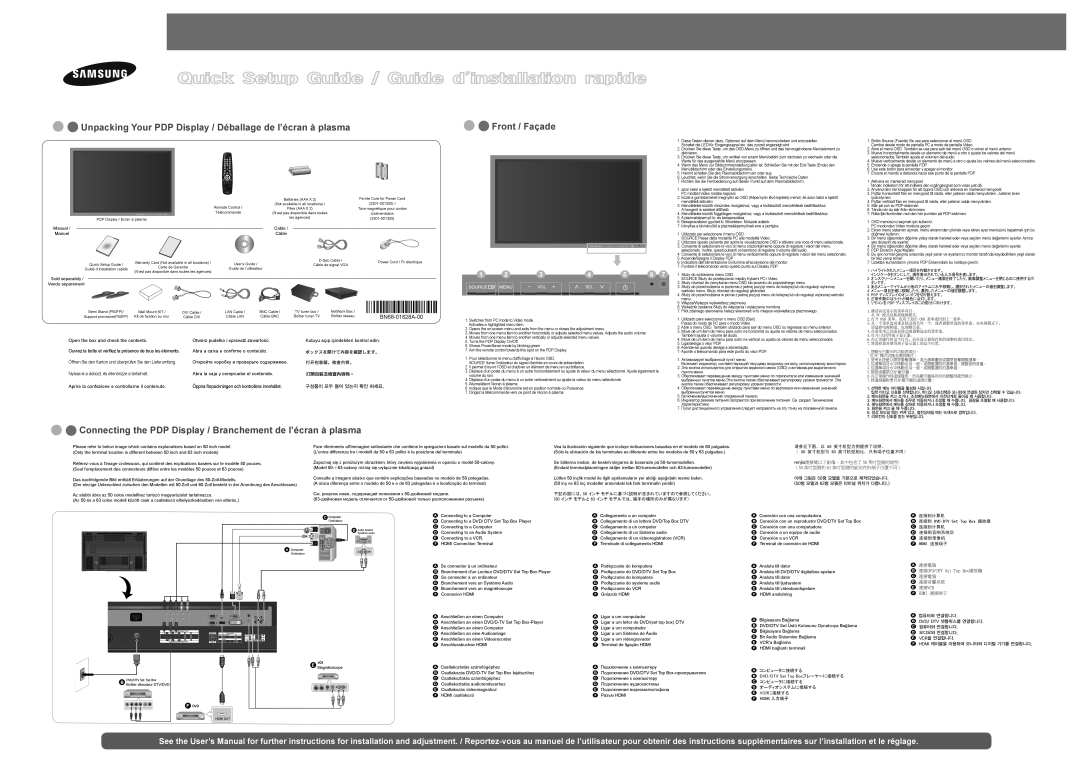 Samsung P50FP user manual Unpacking Your PDP Display / Déballage de l’écran à plasma, Front / Façade, BN68-01828A-00 