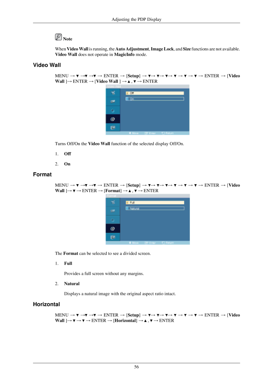 Samsung P50HN, P42HN user manual Format, Horizontal, Full, Natural 