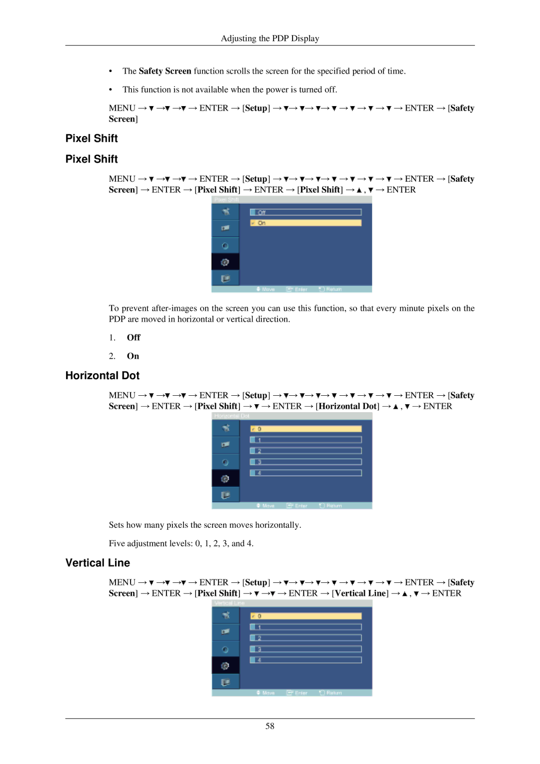 Samsung P50HN, P42HN user manual Pixel Shift, Horizontal Dot, Vertical Line 