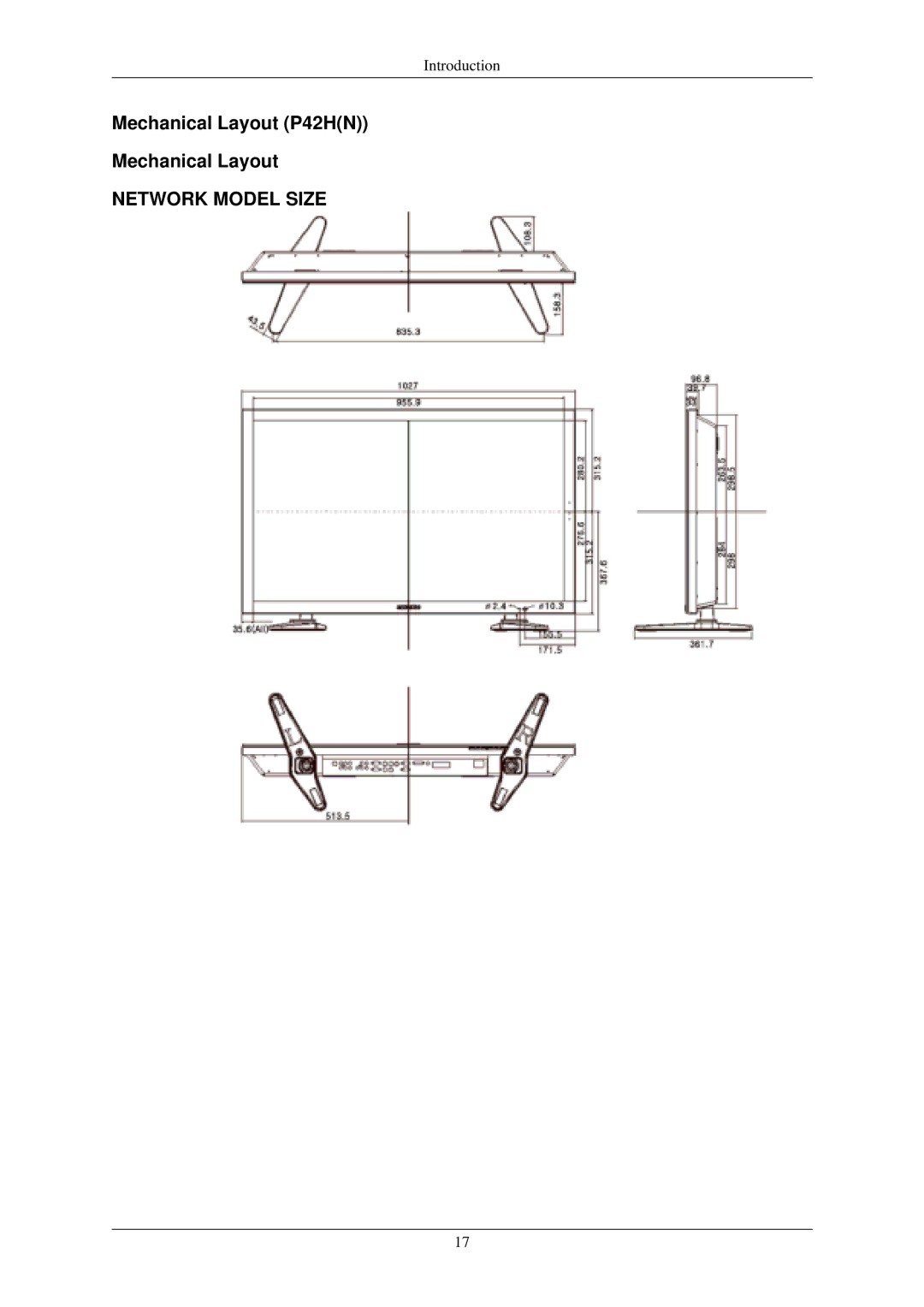 Samsung P50HN user manual Mechanical Layout P42HN 