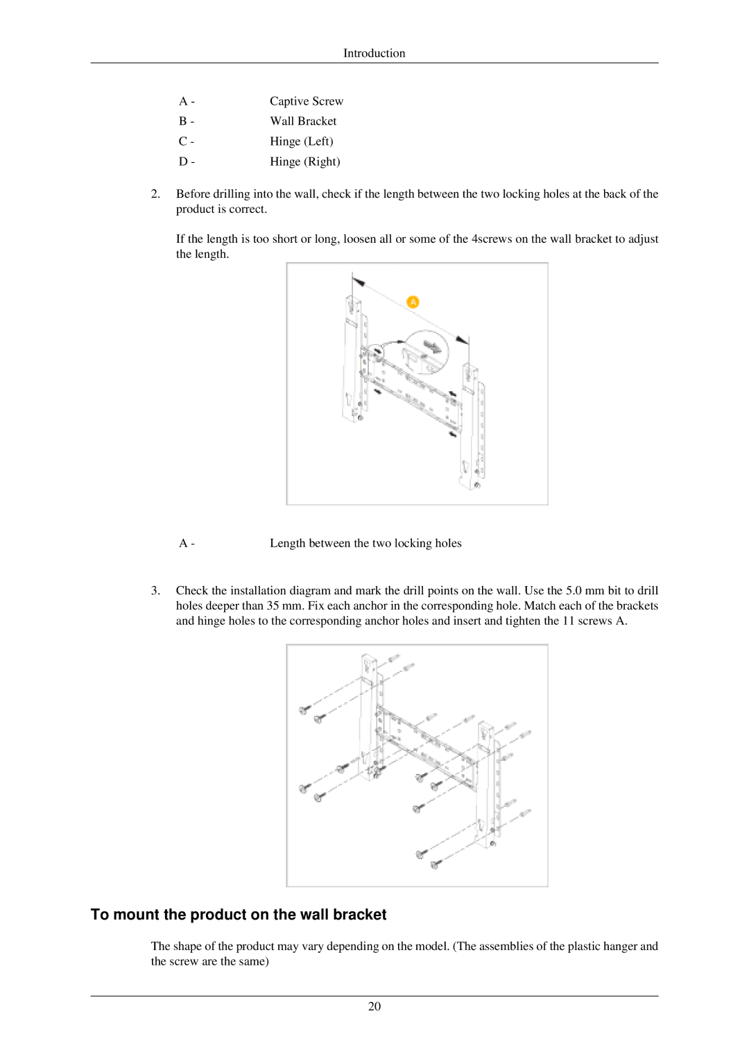 Samsung P50HN, P42HN user manual To mount the product on the wall bracket 