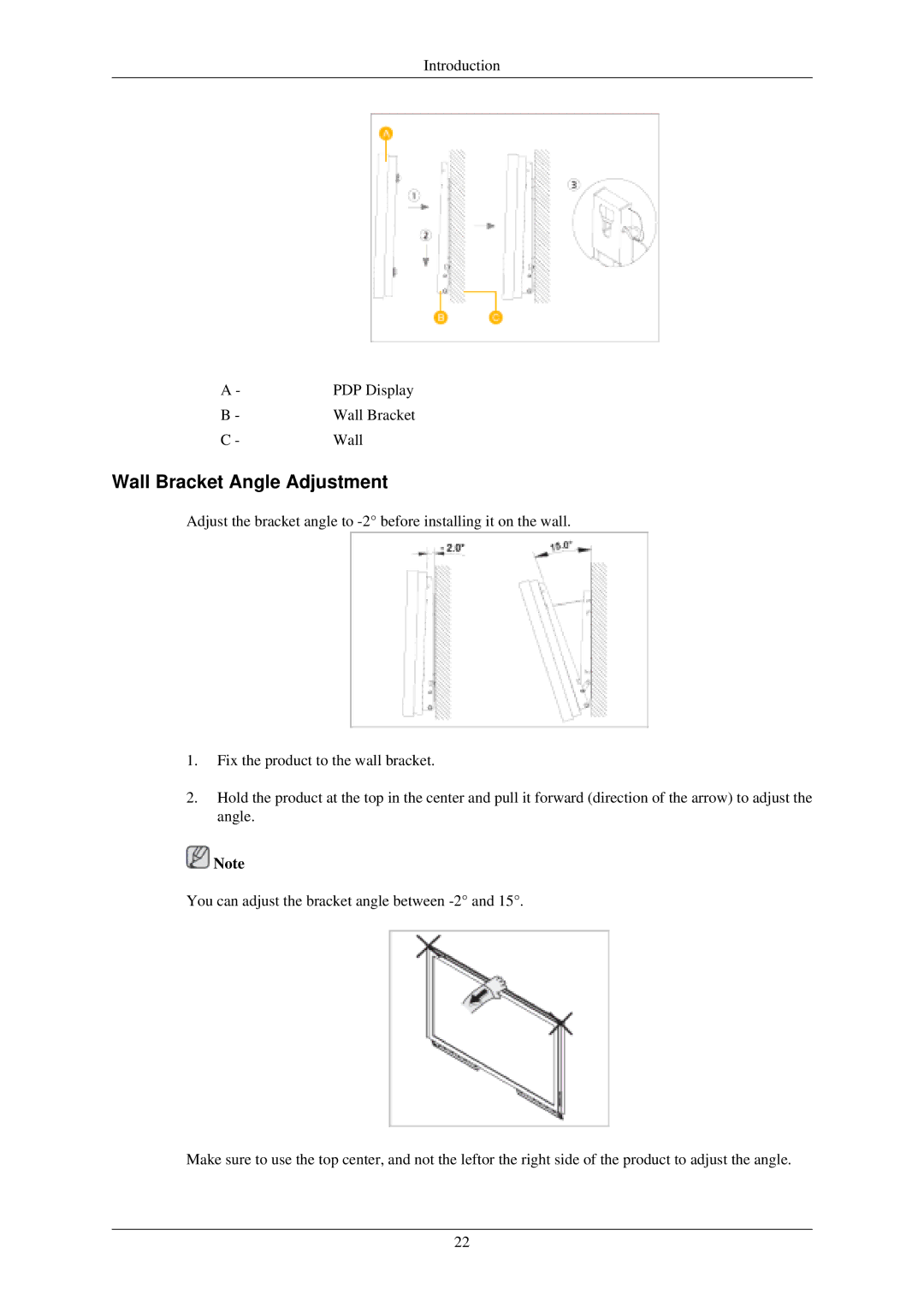 Samsung P50HN, P42HN user manual Wall Bracket Angle Adjustment 