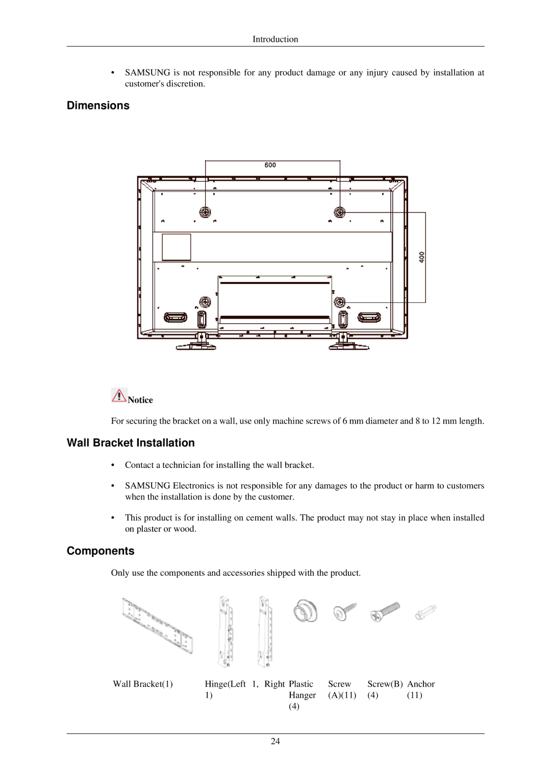 Samsung P42HN, P50HN user manual Dimensions 