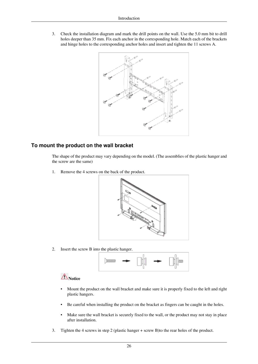 Samsung P50HN, P42HN user manual To mount the product on the wall bracket 