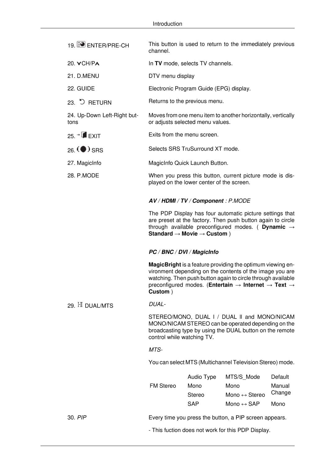 Samsung P50HP, P42HP quick start Guide Return, You can select MTS Multichannel Television Stereo mode 