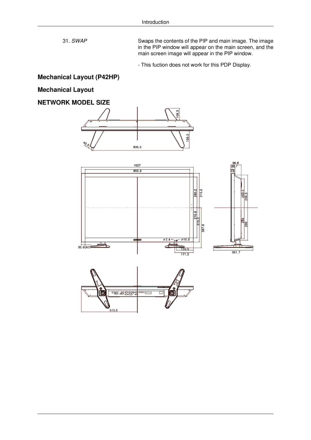 Samsung P50HP quick start Mechanical Layout P42HP 