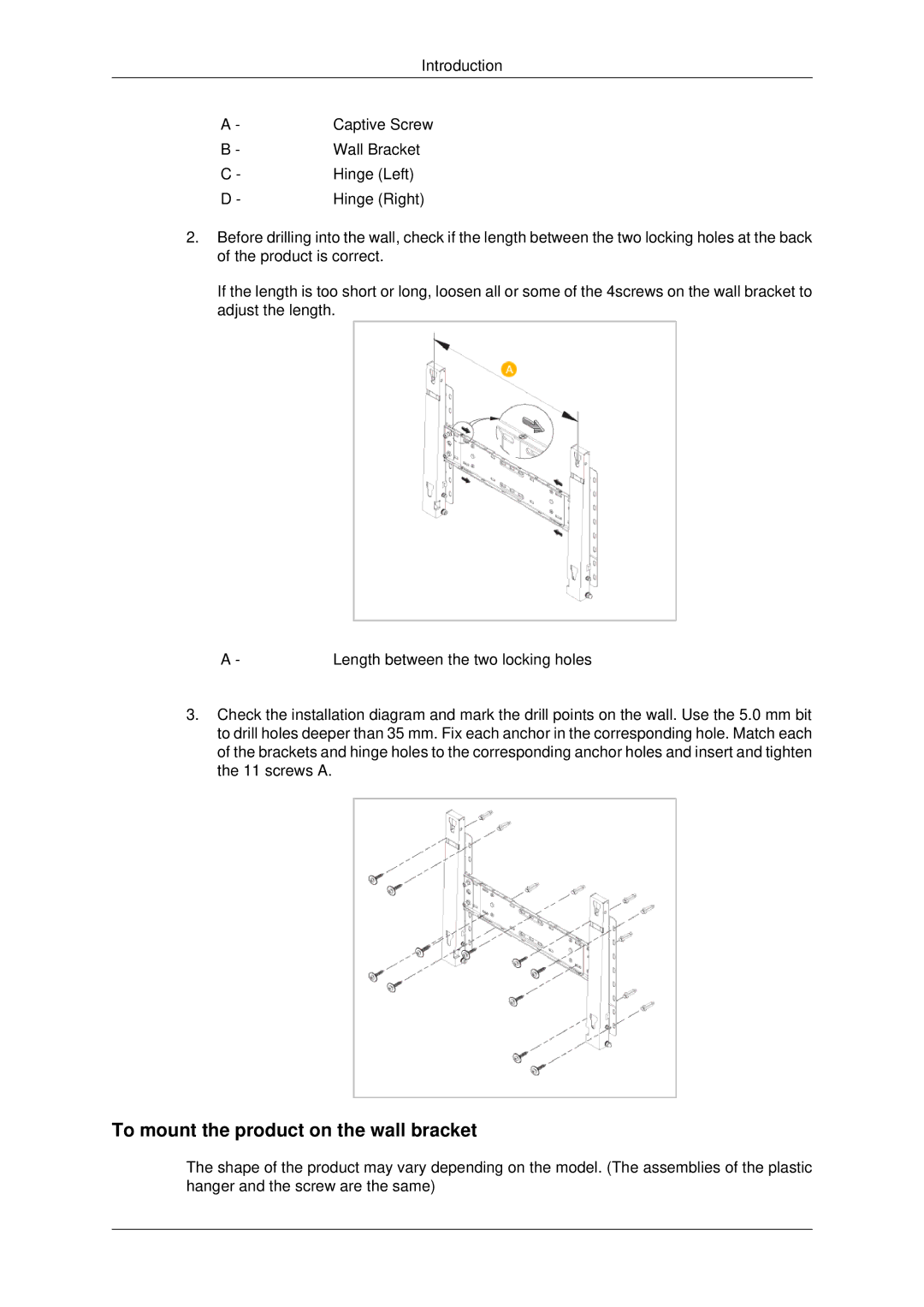 Samsung P50HP, P42HP quick start To mount the product on the wall bracket 