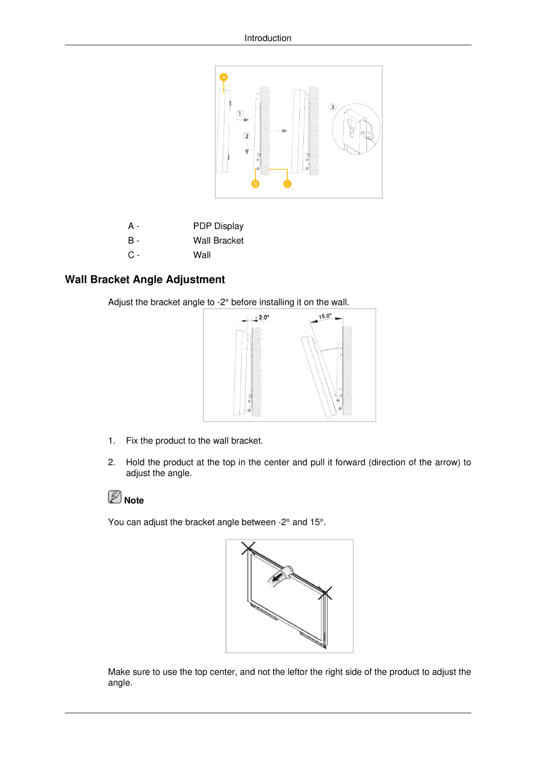 Samsung P50HP, P42HP quick start Wall Bracket Angle Adjustment 