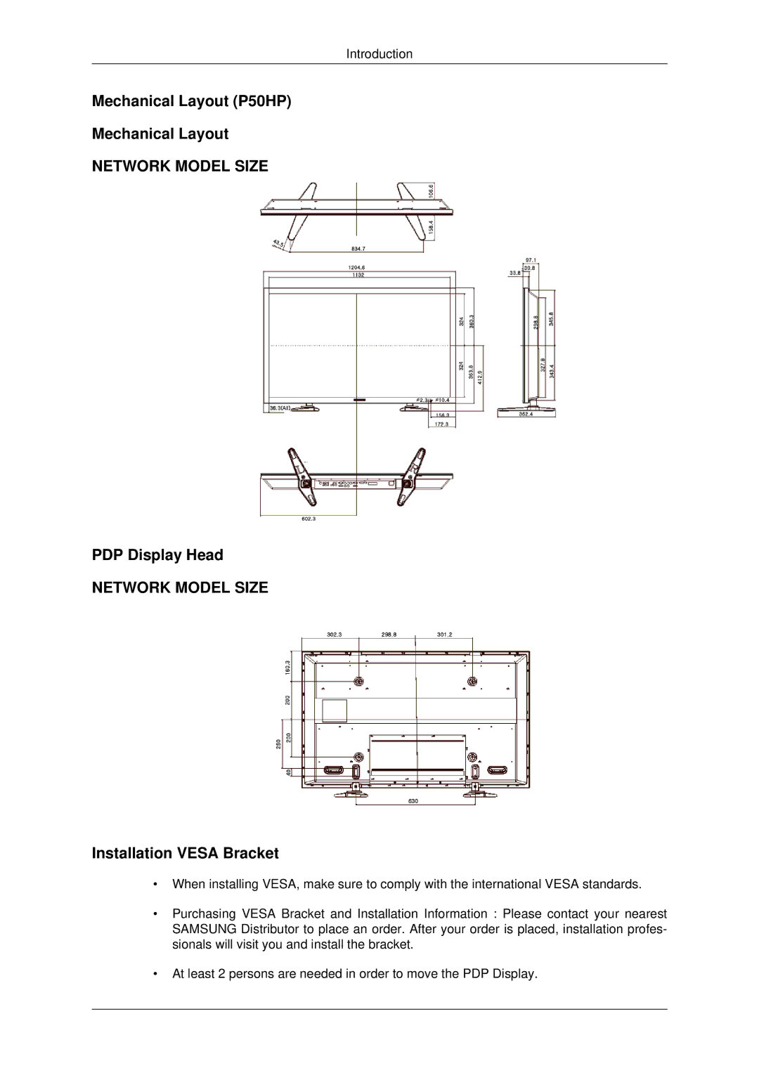 Samsung P42HP quick start Mechanical Layout P50HP, PDP Display Head 