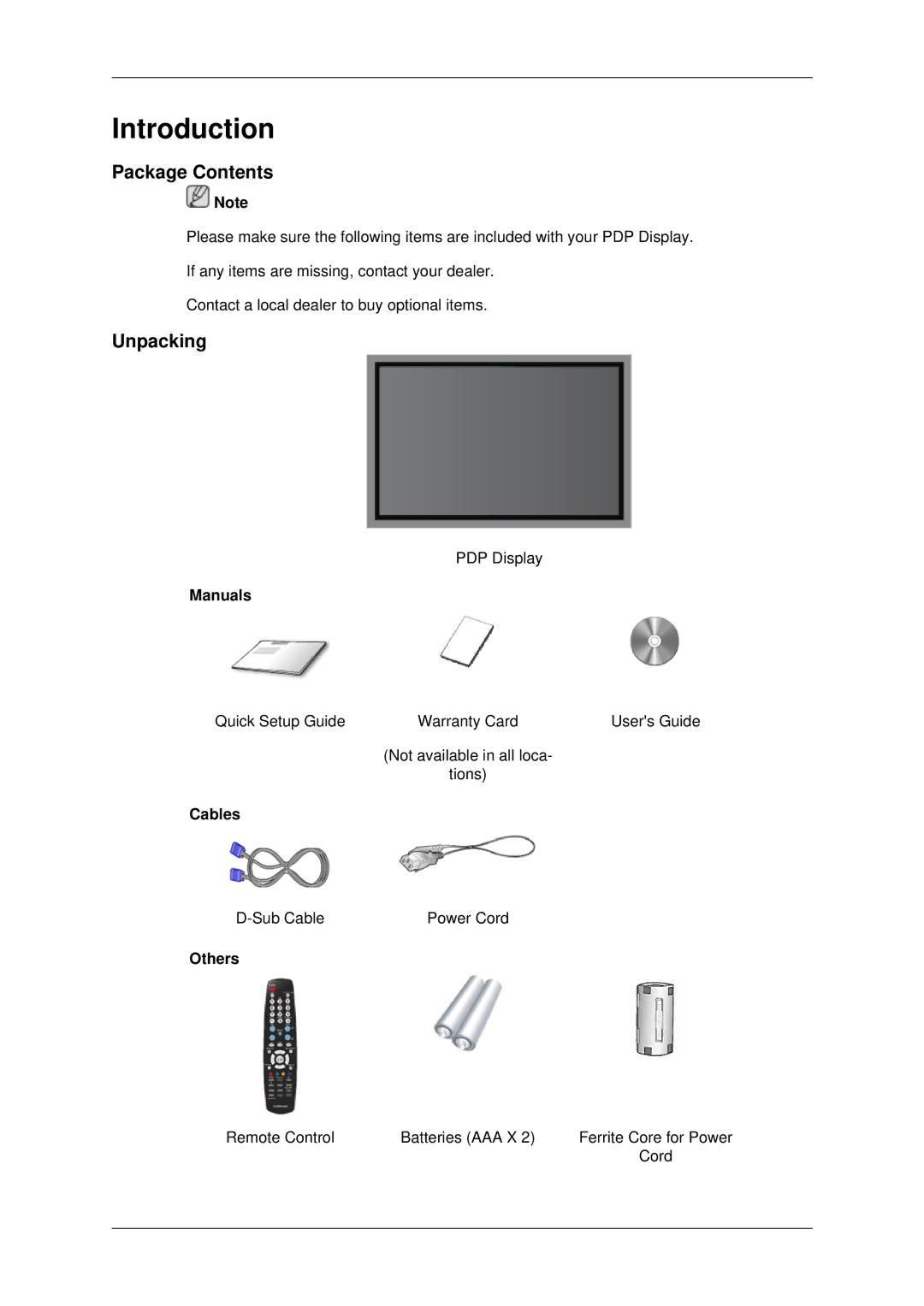 Samsung P50HP, P42HP quick start Package Contents, Unpacking 