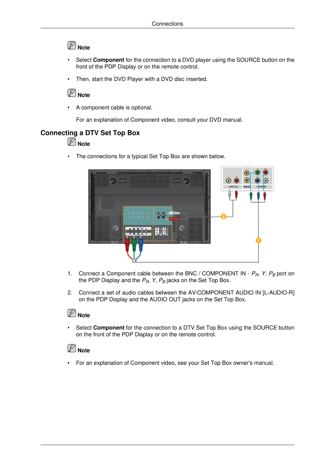 Samsung P50HP, P42HP quick start Connecting a DTV Set Top Box 