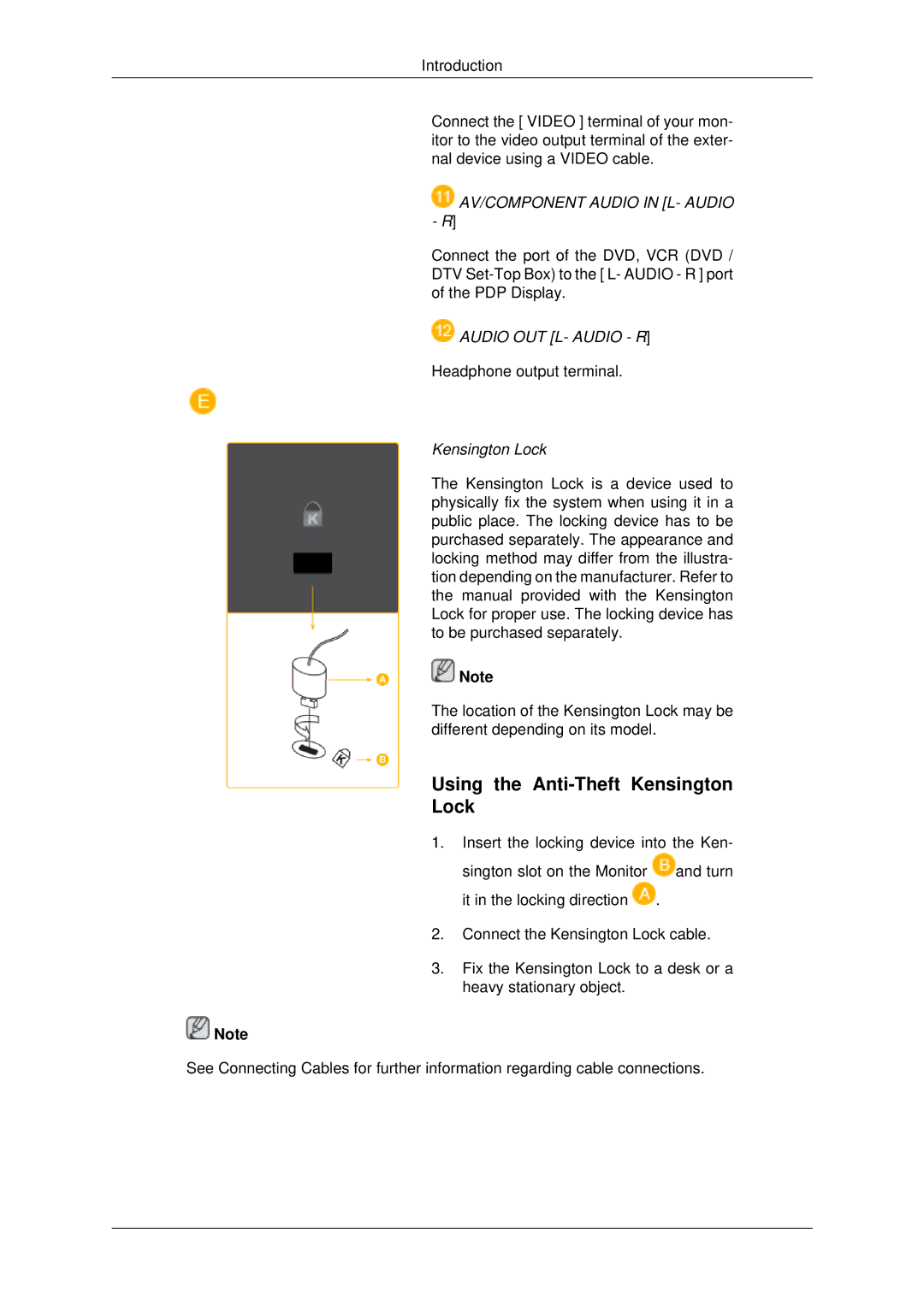 Samsung P42HP, P50HP quick start Using the Anti-Theft Kensington Lock 