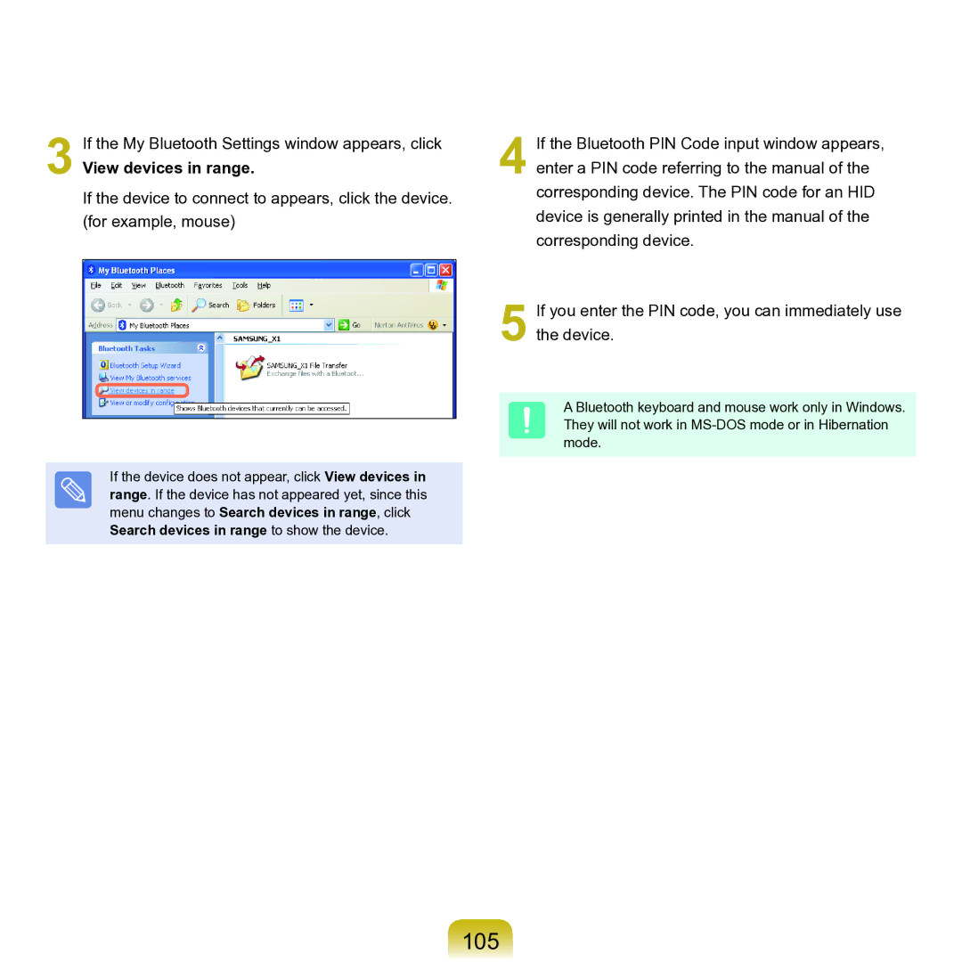 Samsung P55 manual 105, View devices in range 