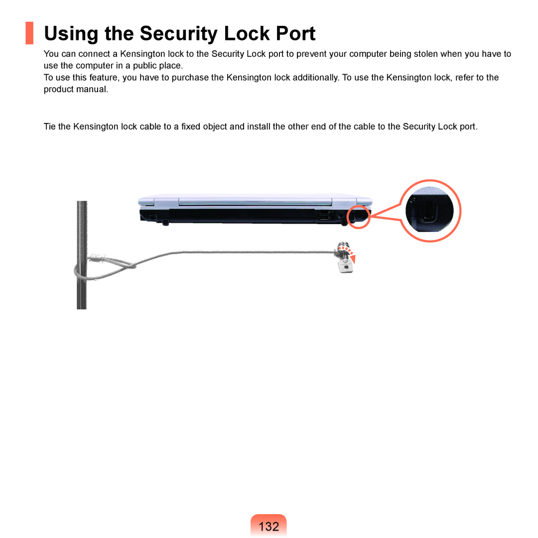 Samsung P55 manual Using the Security Lock Port, 132 