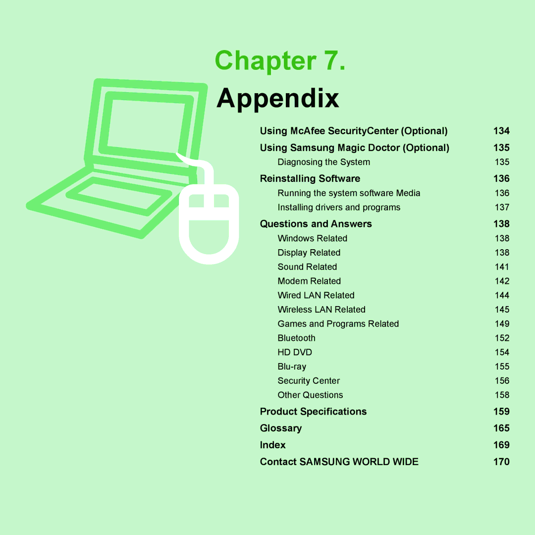 Samsung P55 manual Appendix 