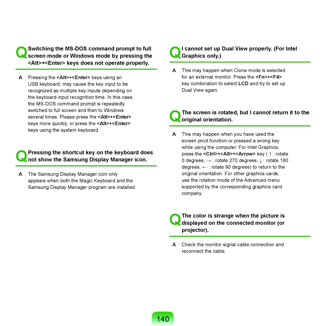 Samsung P55 manual 140, QI cannot set up Dual View properly. For Intel Graphics only 