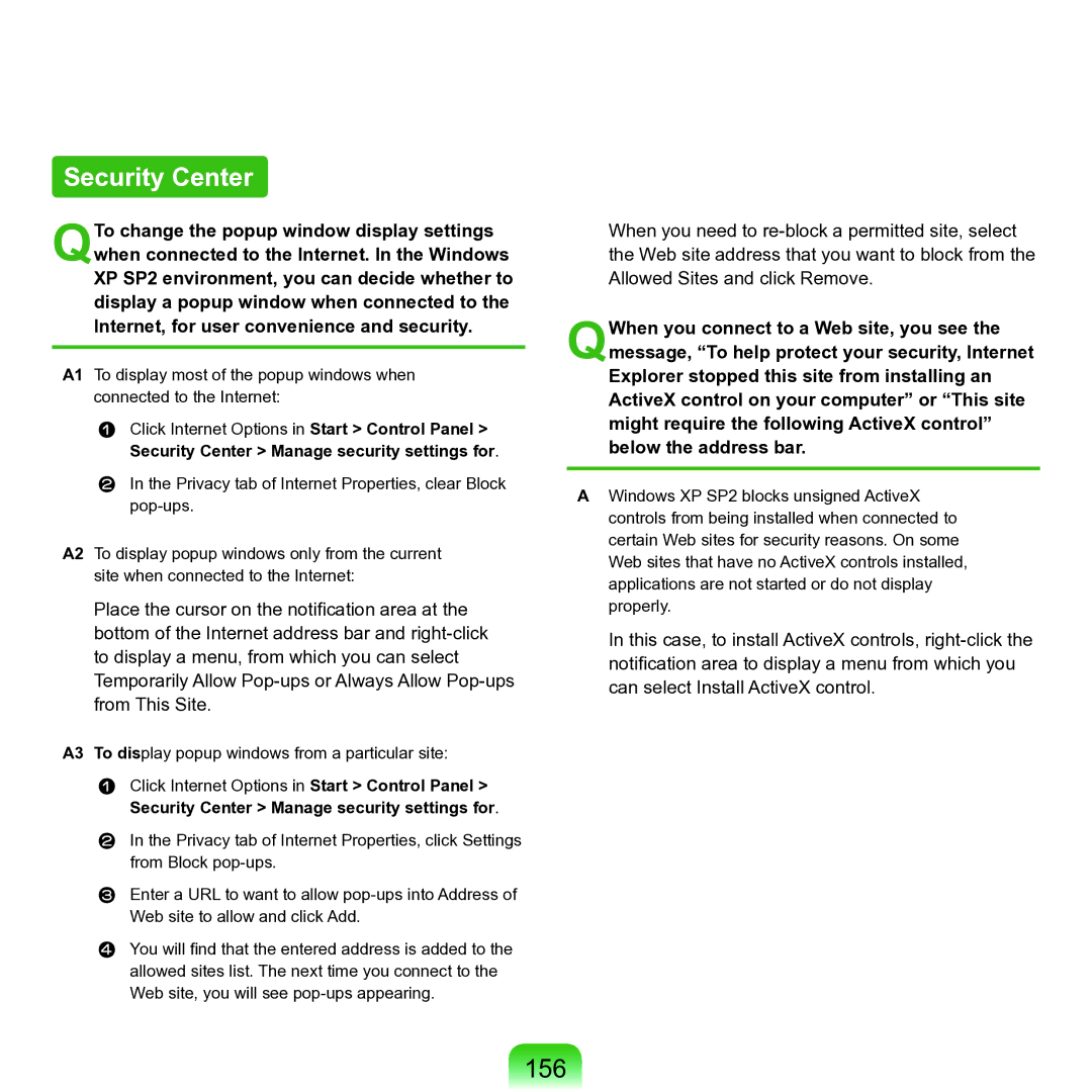 Samsung P55 manual Security Center, 156 