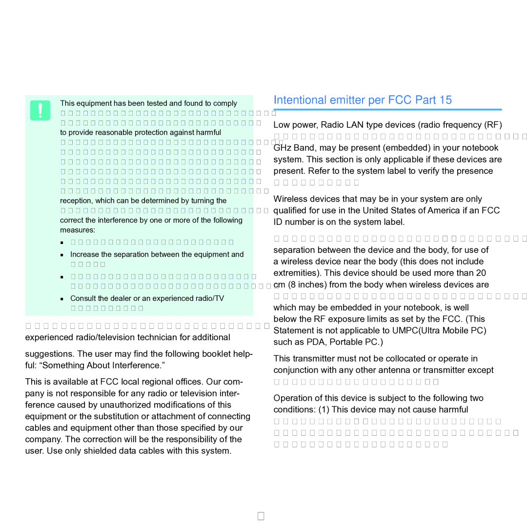 Samsung P55 manual Intentional emitter per FCC Part 