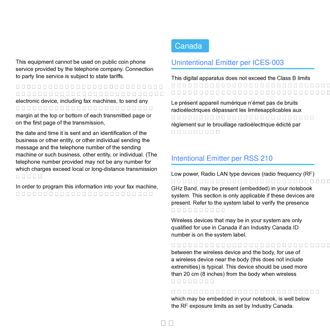 Samsung P55 manual Canada, Unintentional Emitter per ICES-003, Intentional Emitter per RSS 