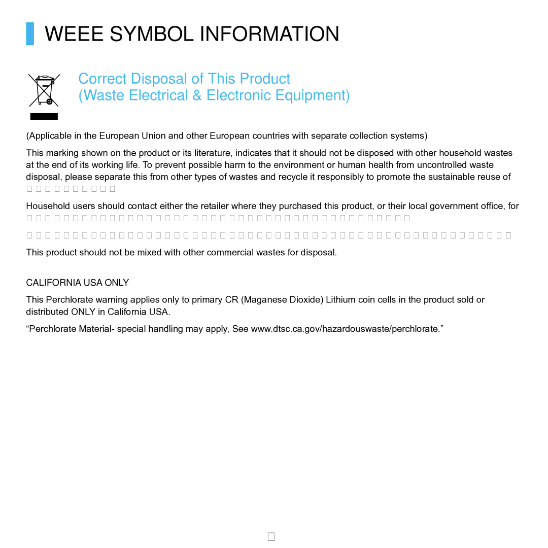 Samsung P55 manual Weee Symbol Information 